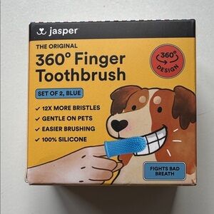 Jasper Blue 360° Finger Toothbrush Set for Dogs NWT